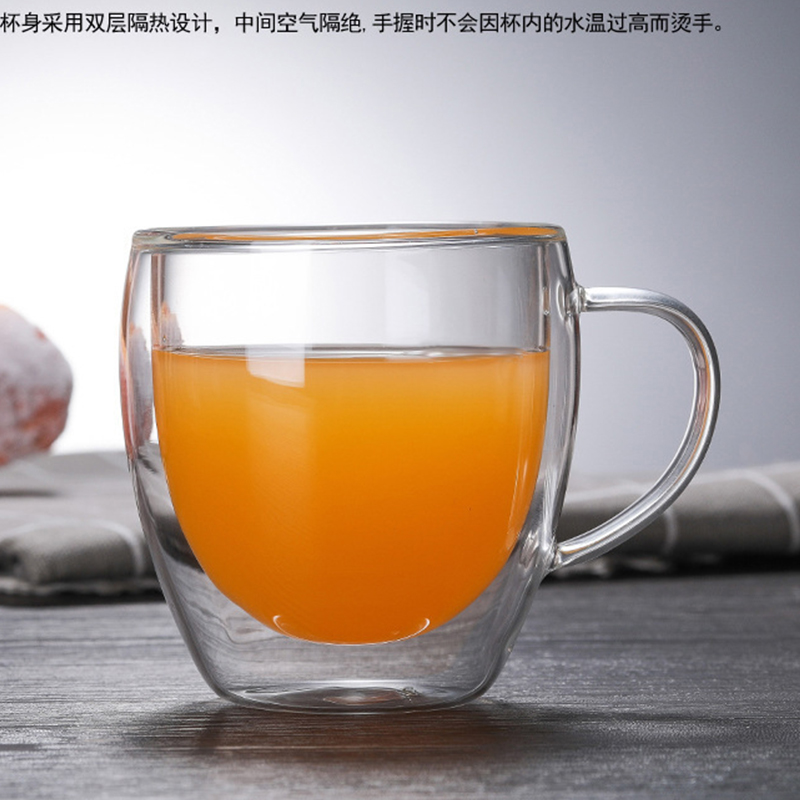 高硼硅双层玻璃杯子咖啡杯茶杯带把防烫双层隔热玻璃杯耐热果汁杯 - 图0