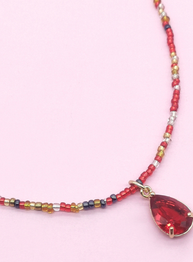 原创不掉色成人儿童亲子项链大红色水滴宝石米珠水晶项链女孩项链