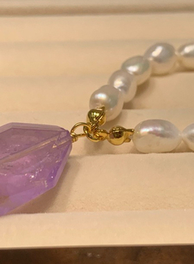 小众设计紫水晶天然珍珠项链