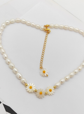 小众设计款雏菊天然珍珠项链