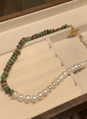 小众设计款天然珍珠松石法式项链