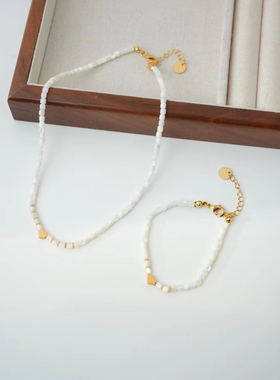 小众设计款白贝母爱心项链手链