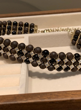 小众设计款木质水钻项链