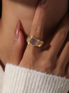 小众设计款复古戒指莱茵石