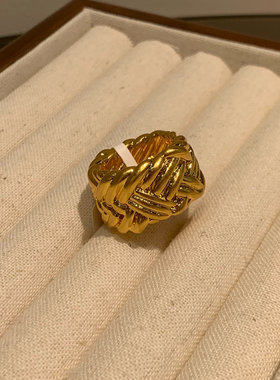 小众设计款复古金编织戒指