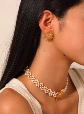 小众设计太阳花珍珠项链