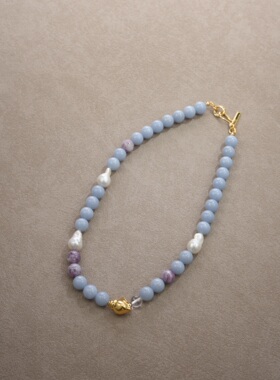 小众设计感复古风紫锂云母巴洛克珍珠创意优雅天然石纪念项链饰品