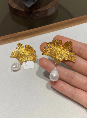 小众设计银杏叶耳钉项链