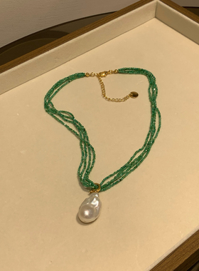 小众设计天然绿水晶巴洛克珍珠