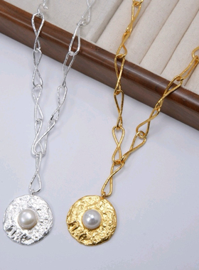 小众设计圆形镶珠链条项链