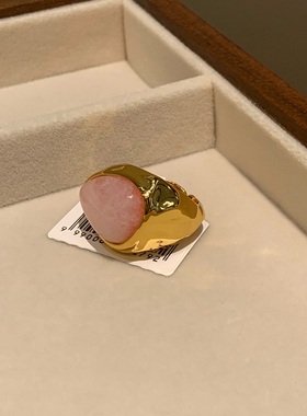 小众设计款天然石复古粉戒指