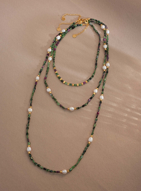 复古气质咖色系天然石串珠项链