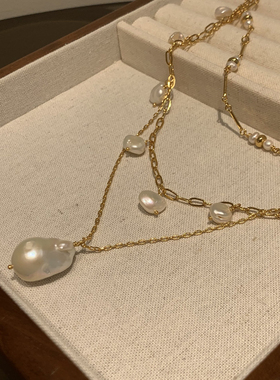 小众设计高级颈链天然珠三层叠戴