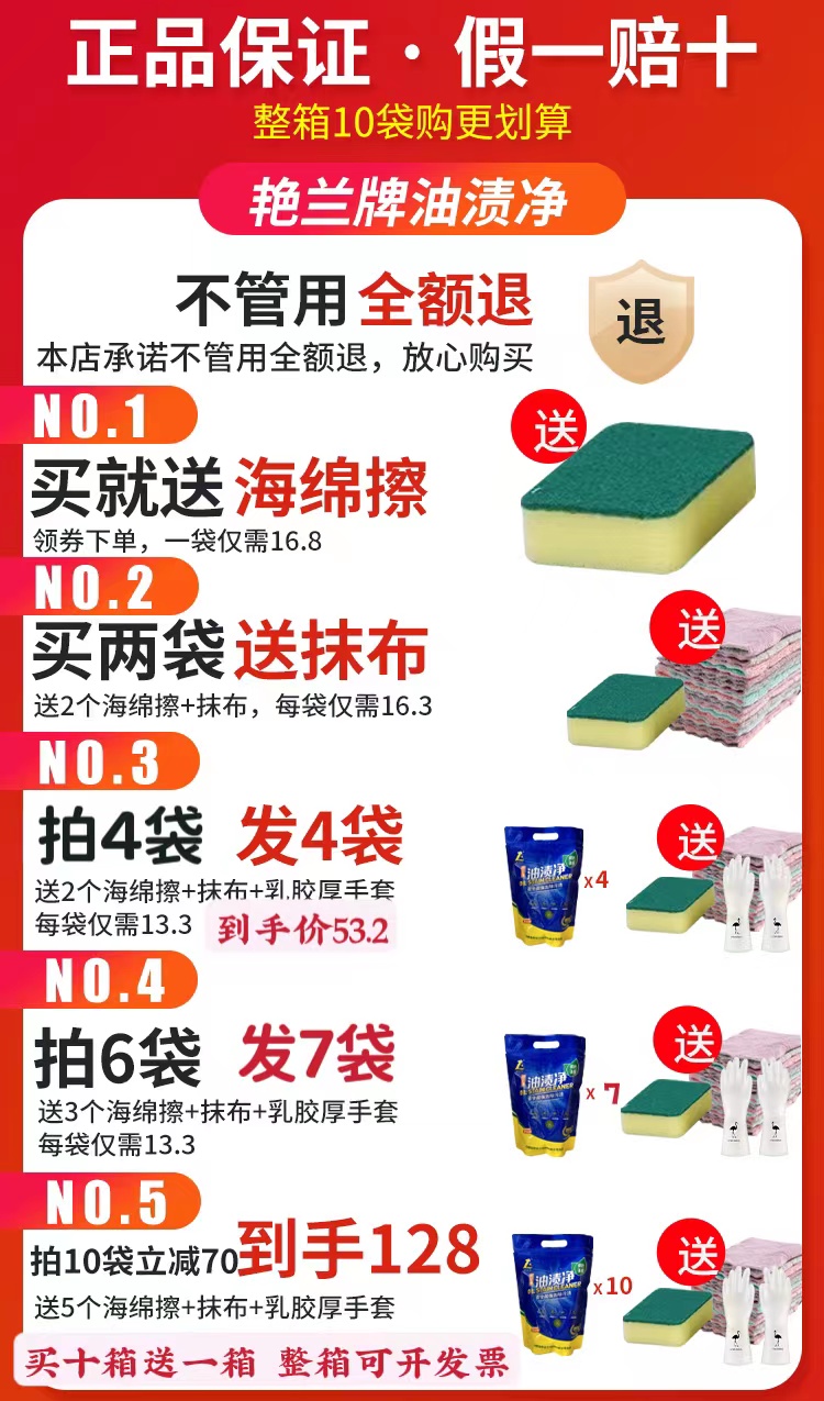 艳兰牌油渍净官方正品强力除油污油烟机重油污水垢白鞋清洁剂600g