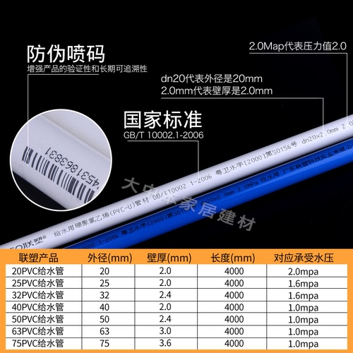 联塑PVC管4分6分1寸白色蓝色水族管管道PVC管供水管给水管塑料管