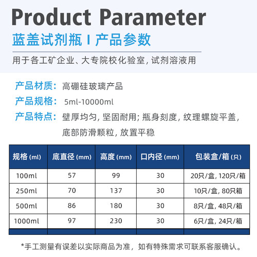 蜀牛 蓝盖瓶 透明/棕色蓝盖丝口试剂瓶 100 250 500 1000 2000ml - 图3