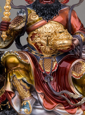 黄铜珐琅彩武财神赵公明神像摆件