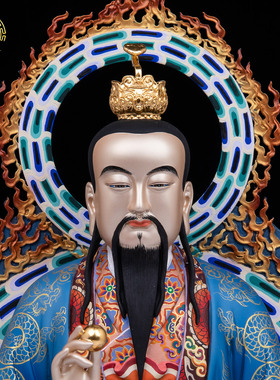 铜彩绘三清道祖供奉神像摆件