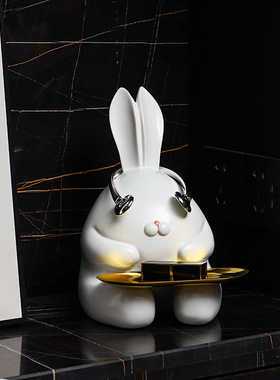 戴耳机兔子树脂现代玄关