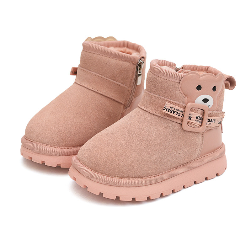 Children's genuine leather snow boots, girls' cotton boots, 2025 winter new style, velvet and thickened snow cotton, boys' shoes, cotton shoes