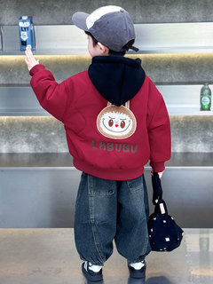 Boys' quilted thickened coat autumn and winter 2025 new cool and handsome children's red cotton coat baby winter jacket cotton coat