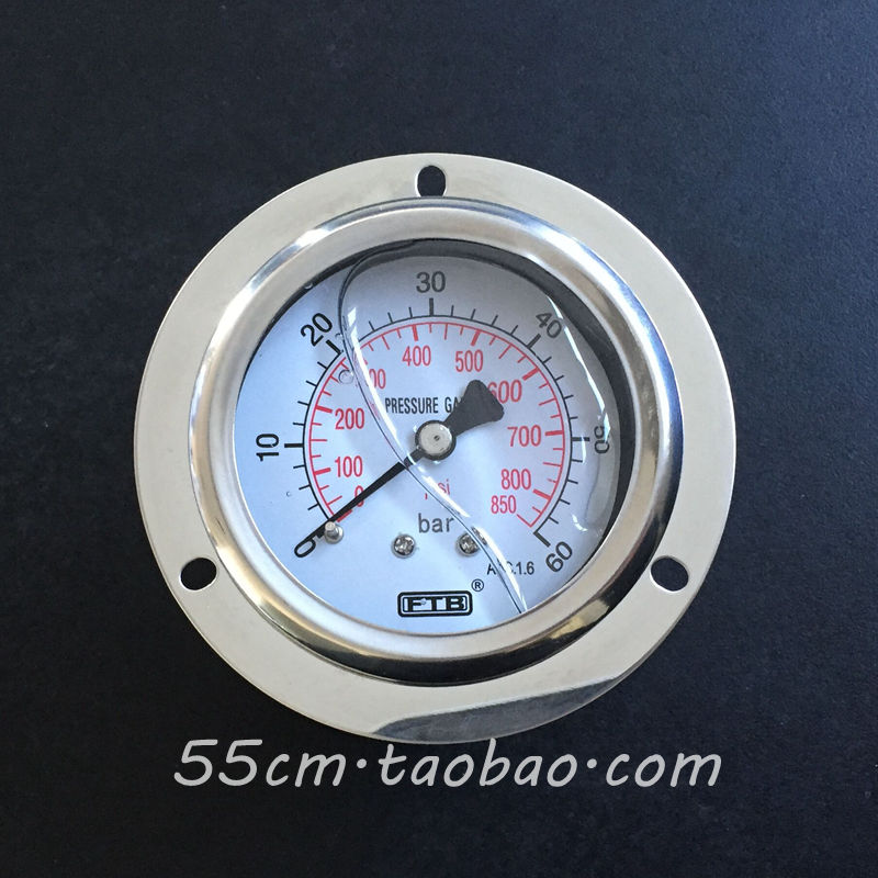 数控车床配件YN60ZT机床压力表0-60bar注液不锈钢耐震压力表FTB - 图0