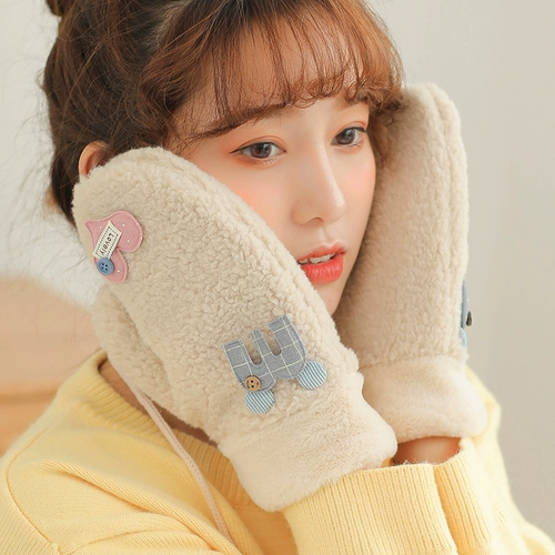 Бархатные перчатки, зимний милый трикотажный флисовый удерживающий тепло комплект для школьников, в корейском стиле, увеличенная толщина