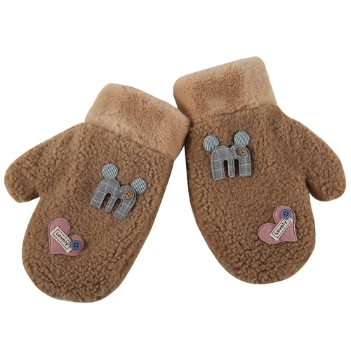 Бархатные перчатки, зимний милый трикотажный флисовый удерживающий тепло комплект для школьников, в корейском стиле, увеличенная толщина