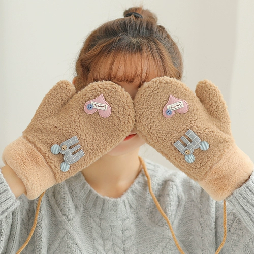 Бархатные перчатки, зимний милый трикотажный флисовый удерживающий тепло комплект для школьников, в корейском стиле, увеличенная толщина