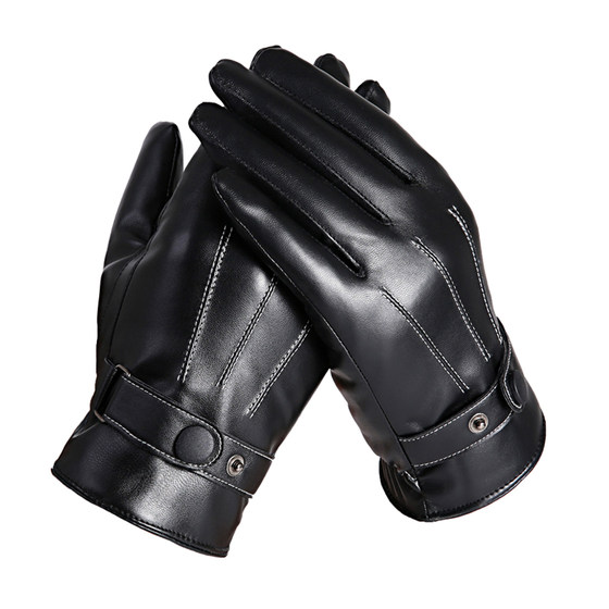 Leather gloves men's winter touch screen warm plus velvet thickened winter men's cold wind-proof riding motorcycle cotton gloves