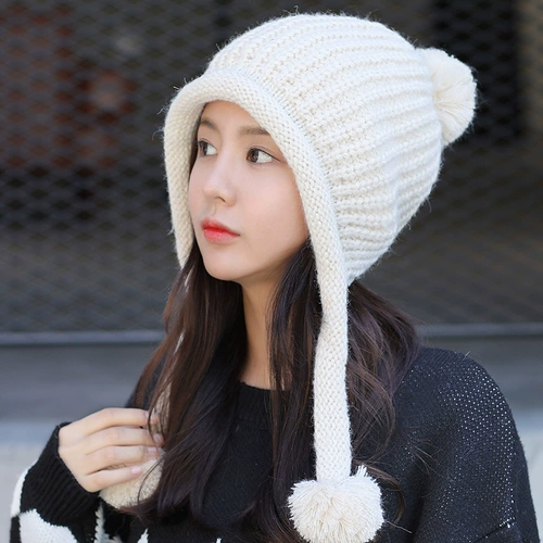 Удерживающая тепло утепленная модная флисовая шерстяная зимняя вязаная шапка с капюшоном, в корейском стиле