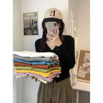 kumikumi confectionery colour-knitted sweatshirt woman V collar display slim 100 lap casual blouse spring dress long sleeve cardio-woolen sweater