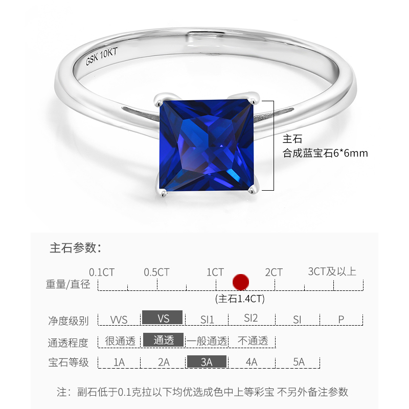 美国进口gsk合成蓝宝石1.4女戒 gemstoneking海外戒指/指环