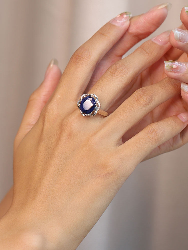 gsk镶5.07克拉天然蓝宝石彩色女戒 gemstoneking海外手饰