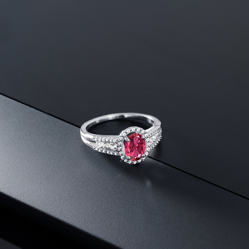 gsk镶0.88克拉粉色碧玺锆石女戒 gemstoneking海外戒指/指环