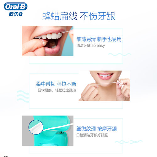 OralB欧乐b薄荷牙线超细剔牙牙签线牙线盒独立包装护龈便携40m*3 - 图1