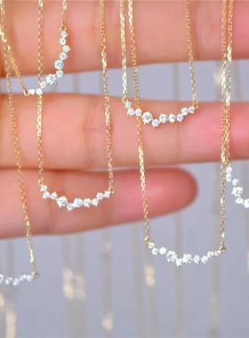 S925纯银镀金微笑项链女简约时尚镶嵌锆石满钻锁骨链吊坠