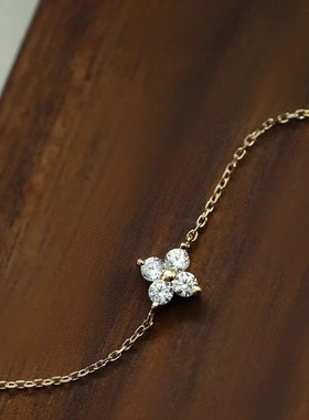 S925银镀金纯银手链女细款迷你款四叶草小众轻奢日韩设计感气质