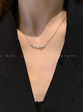 S925银镀金超闪锆石小花项链女轻奢小众气质高级感配饰锁骨链ins