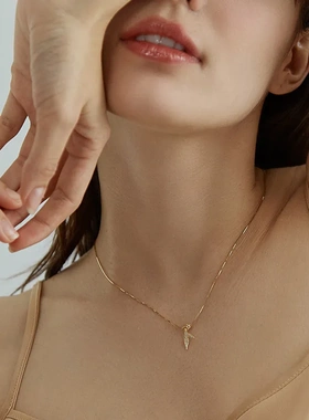 新哲美 S925纯银镀金鱼尾项链女ins简约锁骨链气质百搭唯美吊坠女
