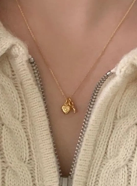 韩版小众独特设计爱心钥匙吊坠项链925纯银简约ins气质简约锁骨链