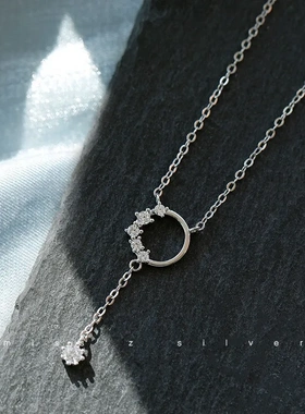 S925银花环流苏项链女2022年新款潮轻奢小众高级设计感锁骨链吊坠