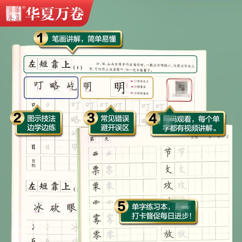 华夏万卷志飞习字楷书高效练字帖49法硬笔初学者入门临摹速成教程控笔训练基础基本功大学生钢笔正楷手写体初高中成人书法练字帖-图0