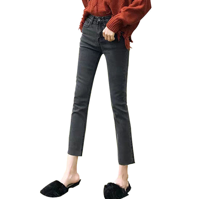 烟灰色直筒宽松秋季九分修身牛仔裤 冰雪丹尼牛仔裤