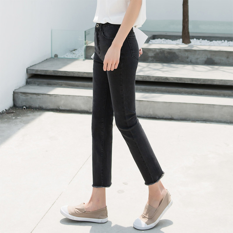 烟灰色高腰直筒宽松2020春季牛仔裤 冰雪丹尼牛仔裤