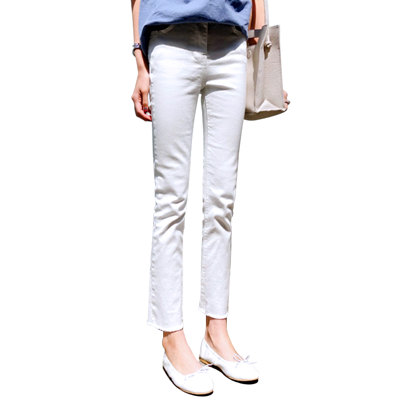 白色九分直筒宽松八分春夏牛仔裤 冰雪丹尼牛仔裤