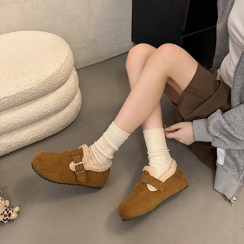 2025年新款冬季勃肯鞋加厚羊毛卷低跟一脚蹬加厚保暖雪地靴毛毛鞋,淘宝优惠券,粉丝福利购,淘宝优惠卷