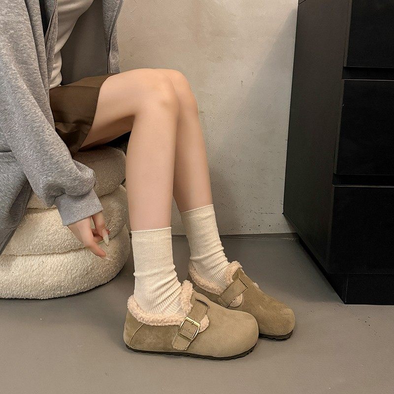2025年新款冬季勃肯鞋加厚羊毛卷低跟一脚蹬加厚保暖雪地靴毛毛鞋,淘宝优惠券,粉丝福利购,淘宝优惠卷