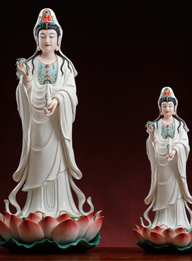 陶瓷立莲观音菩萨佛像供奉摆件