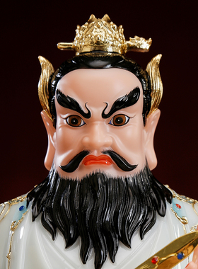 汉白玉描金张天师神像道家摆件